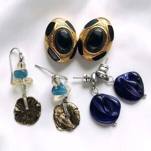Vintage Earrings Lot 3 Pairs – 1 Signed Kenneth Cole Blue Drop Studs Mixed Style